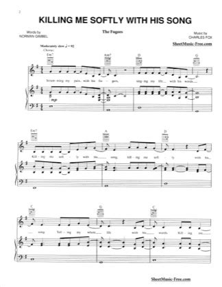 Killing Me Softly - The Fugees Free Piano Sheet Music PDF