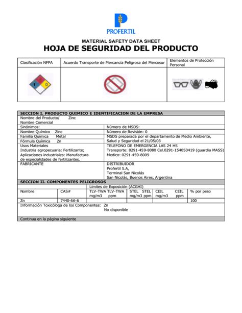 HOJA DE SEGURIDAD DEL PRODUCTO