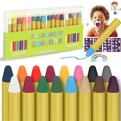 GLEEMEN Face Paint Crayons for Kids - 16 Colors - Safe & Easy Face Body