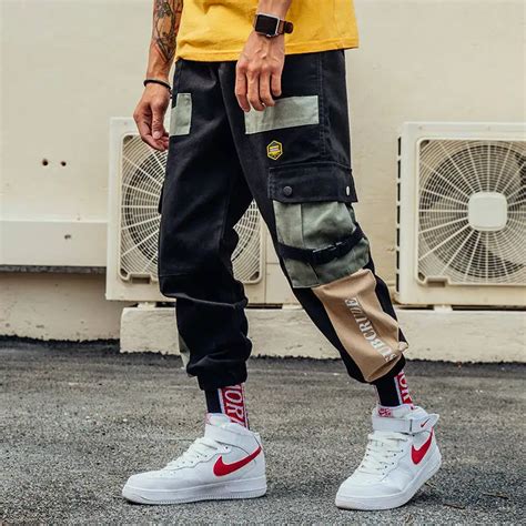 Штаны карго с карманами мужские Цветные Лоскутные Повседневные Jogger ...