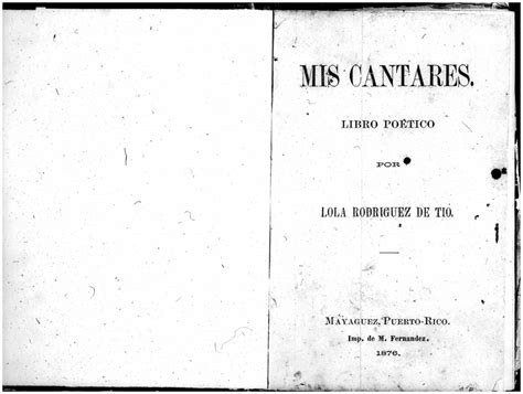 Mis cantares libro poético por Lola Rodríguez de Tió 1876 by La