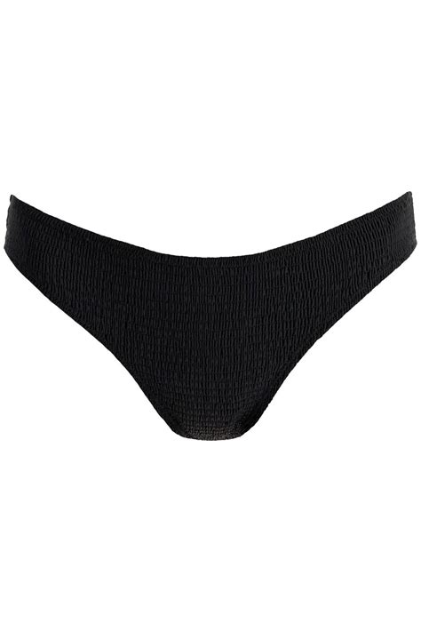 TOTÊME Smocked Bikini Bottom With Pointelle Black Editorialist