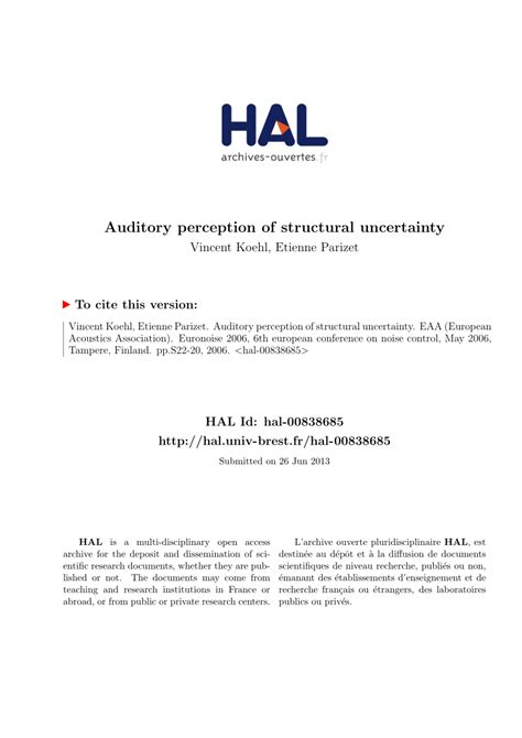 Pdf Auditory Perception Of Structural Uncertainty