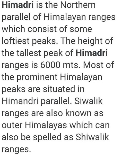 Short Note On Himadri Related Detailed Chapter Notes India Size And