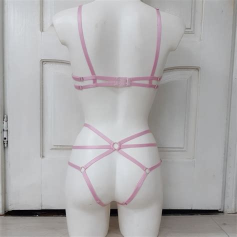 Harness Set REYNA Open Cup Bra Lingerie Crotchless Panties Etsy UK