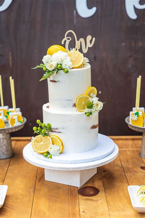 Lemon First Birthday Cake With Naked Lemon Theme