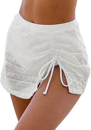 Amazon CUPSHE Womens Bikini Bottom Swim Skirt High Waisted High Cut Drawstrings Lace