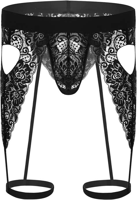 TiaoBug Homme Jockstrap String Dentelle Slip avec Porte Jarretelles sous vêtement Lingerie
