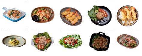 Thai food set on white background.Collection of food dishes 8037689