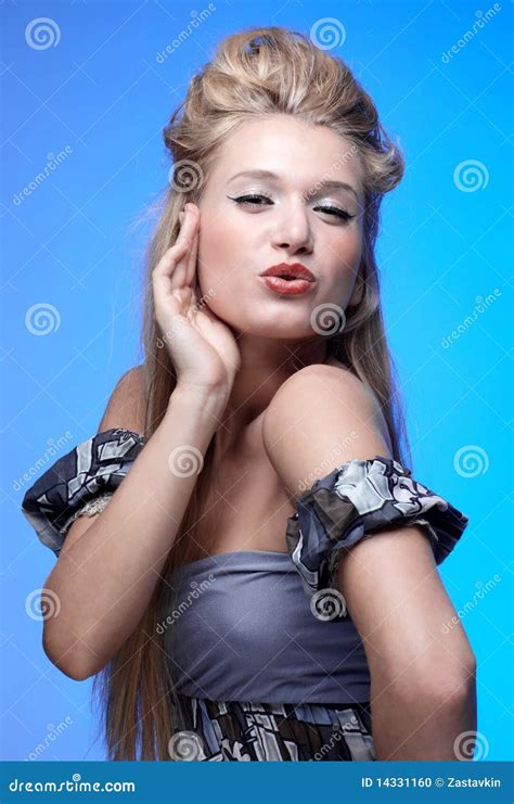 Beautiful Blonde Blowing Kiss Stock Photo Image Of Girl Hair 14331160