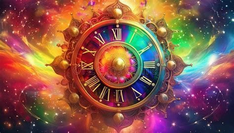 Large Hand Clock With A Colorful Background In The Colors Of The