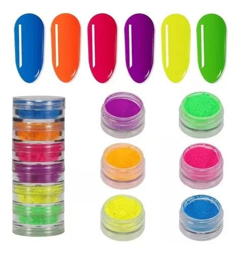 Kit 6 Pó Neon Fluorescente Decoração Maquiagem Arte Unhas