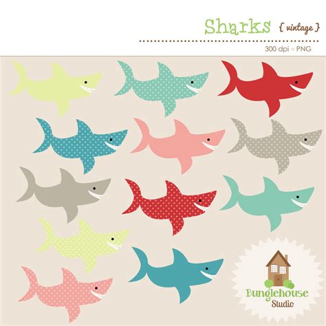 Shark Clipart Set Shark Clip Art Cute Shark Graphics for - Etsy