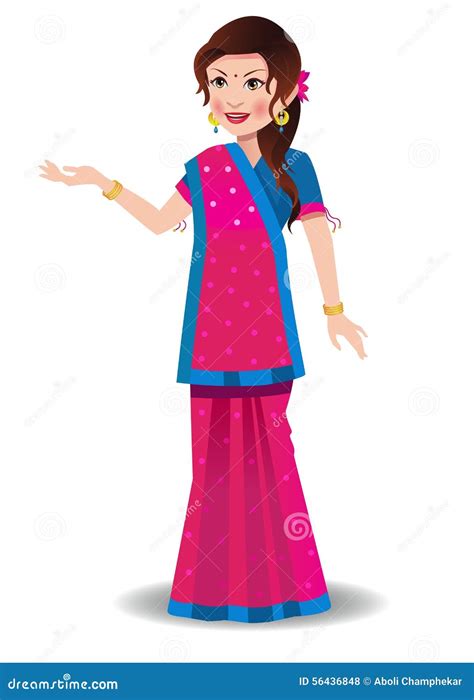 Indian Woman in a Gujarati Saree Stock Vector - Illustration of hair