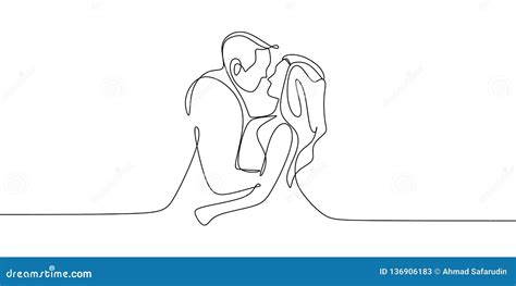 One Continuous Line Art Drawing Of Couple Valentine Kissing Together