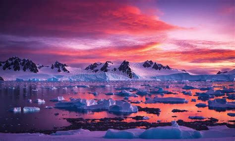 bright colored sunset  antarctica nature wallpaper stock