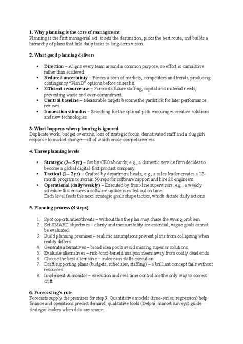 Planning in Management: Core Concepts and Processes (Topic 3) - Studocu