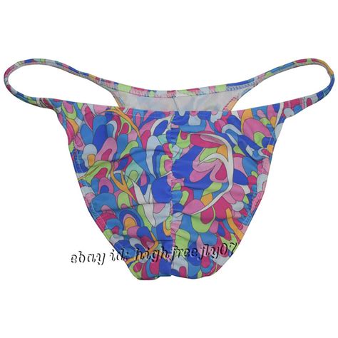 Men S Printed Bikini Briefs Underwear Male Pucker Back Skimpy Briefs String Belt Ebay