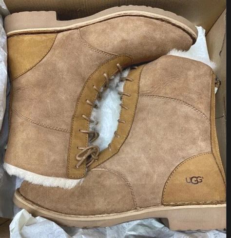 UGG Daney Chestnut Suede Fur Lace Up Mid Calf Winter Gem