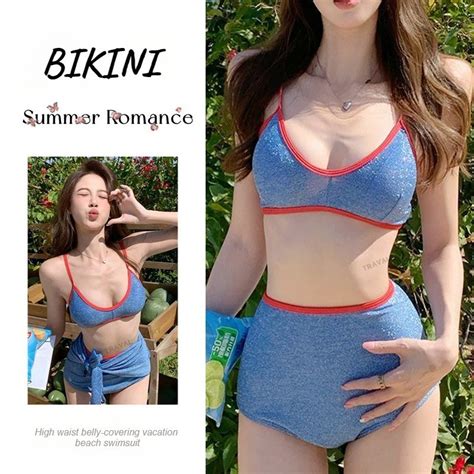 Bộ Đồ Bơi Bikini Bảo Thủ Hai Mảnh Thời Trang Khối Màu Châu Âu Và Mỹ Quyến Rũ Cho Nữ Shopee