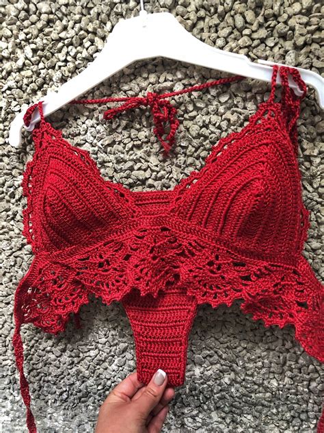 Crochet Bikini Set Sexy Set Knitted Swimsuit Brazilian Bottom Handmade Boho Style Halter Bikini