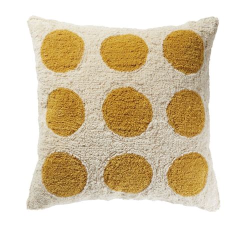 Coussin Tuft En Coton Cru Et Jaune Moutarde X Maisons Du Monde