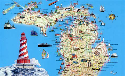 large tourist map  michigan state michigan state usa maps