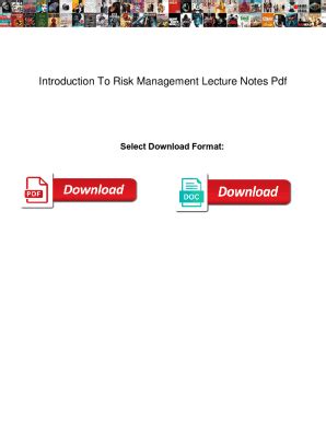 Fillable Online Introduction To Risk Management Lecture Notes Pdf