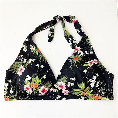 Swimsuits For All Swim Nwt Swimsuits For All Diva Black Floral Bikini Halter Top Double