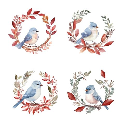 Premium Vector Cute Bird With Leaves Wreath Watercolor Paint