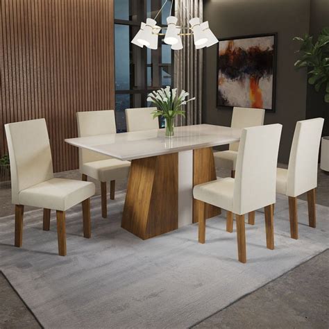 Mesa de Jantar Lugares Bilion Seda nude off White Pnr Móveis MadeiraMadeira