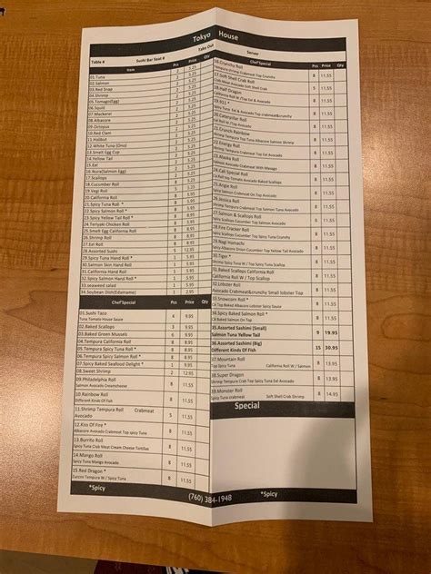 Menu At Tokyo House Japanese Restaurant Ridgecrest