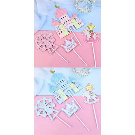 Princess Prince Theme Castle Wheel Paper Card Cake Topper Baking Props