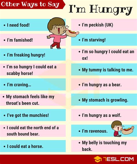 100 Alternative Ways to Say "I'm Hungry" and "I'm Tired" in English • 7ESL