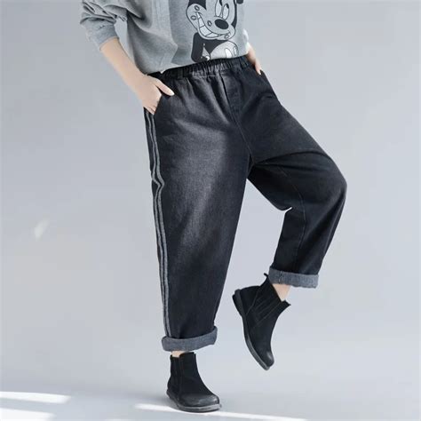 Осень зима новые женские джинсы Хлопок Деним шаровары эластичный пояс ...