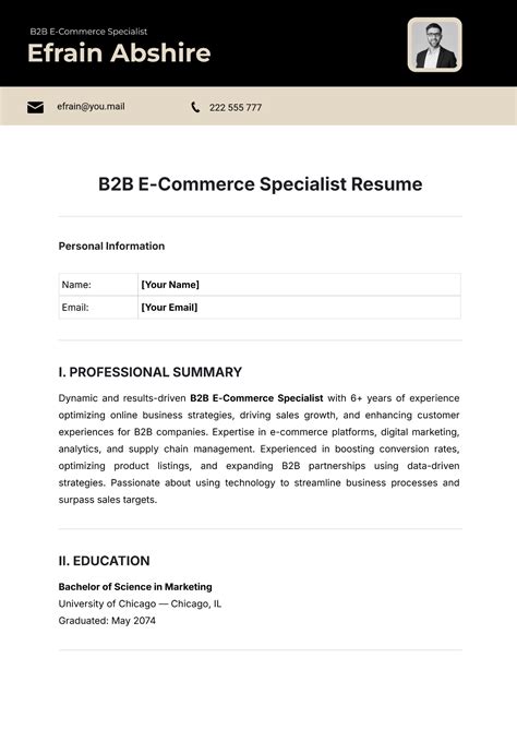 Free B2B E-Commerce Specialist Resume Template to Edit Online