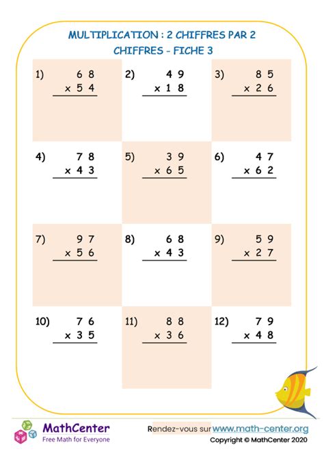 CM2 Fiches de travail Multiplication à deux chiffres Math Center