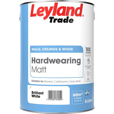 Leyland Trade Hardwearing Matt Paint 5L Brilliant White | Toolstation