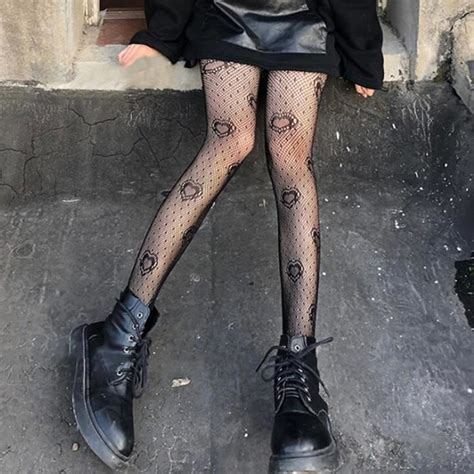 Cœur Bas en maille blanche pour femmes Lingerie Sexy en résille collants Lolita Kawaii