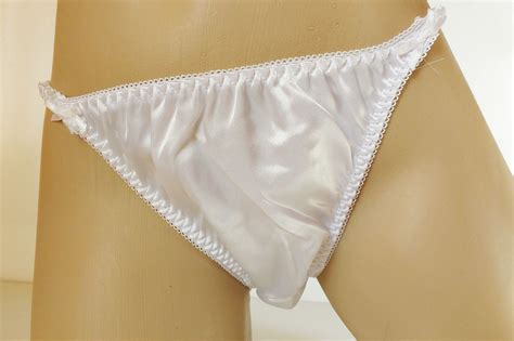 Silky Virgin White Satin String Bikini Panties Tanga Knickers Medium