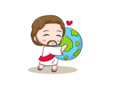 Jesus Desenho Fofo - Personagem de desenho animado fofo de jesus cristo abraçando a terra ...