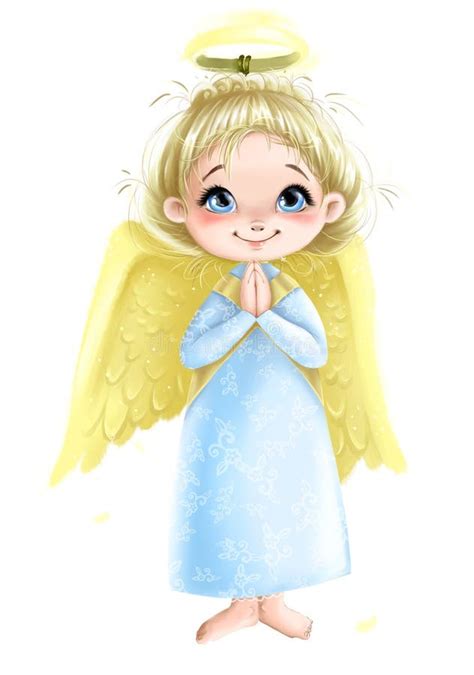 Cute Angel Girl With Wings Praying Illustration Cute Angel Girl With