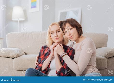 Delighted Lesbian Couple Looking At You Stock Image Image Of Lesbian Love 113064375