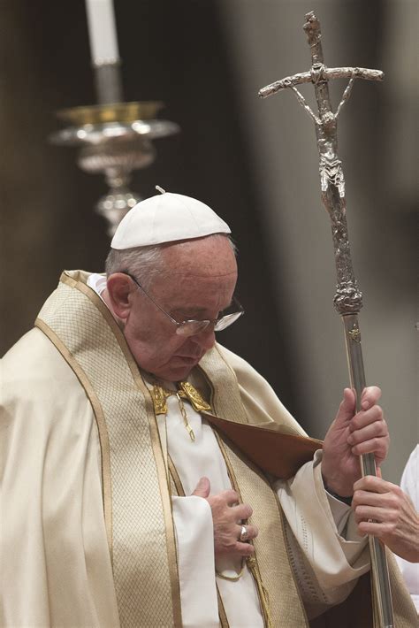 Pope Francis Holds His Pastoral Staff As He Celebrates A Mass In St