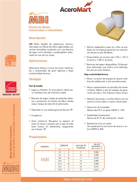 Ficha Tecnica Fibra De Vidrio Mbi Vitroterm Pdf