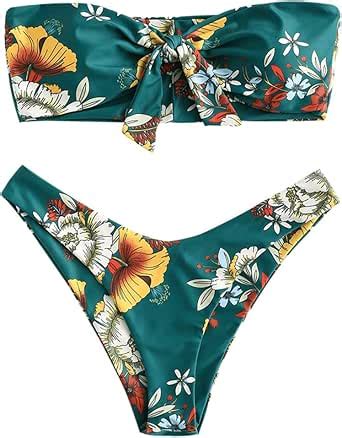 ZAFUL Damen Bandeau Bikini Set Blumenmuster Knoten Badeanzug Badeanzug Amazon De Bekleidung