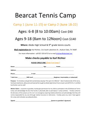 Fillable Online Bearcat Tennis Camp The Community News Fax Email