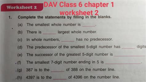 Dav Class 6 Maths Chapter 1 Worksheet 2 ।। Class 6 Math Chapter 1