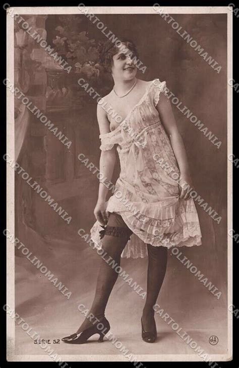 French Risque Nude Woman JA 52 Stocking Original RPPC Postcard ZG5388 Topics Risque Women