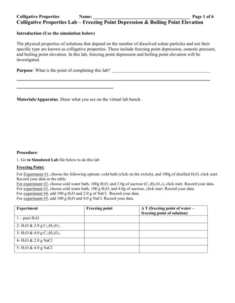 Colligative Properties Lab Freezing Point Depression